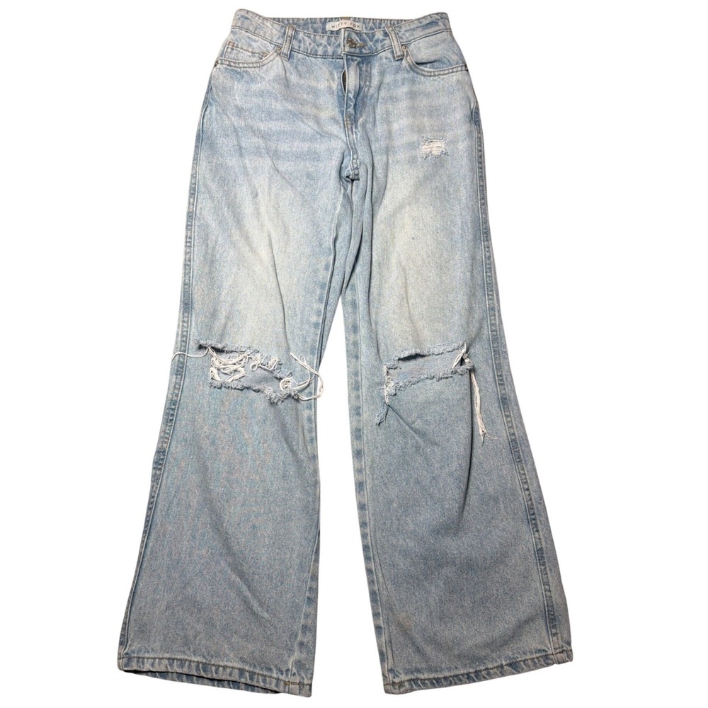 Witty‎ Fox Light Wash Distressed Wide Leg Baggy Jeans JD24619-WL-L4 Size 0/24